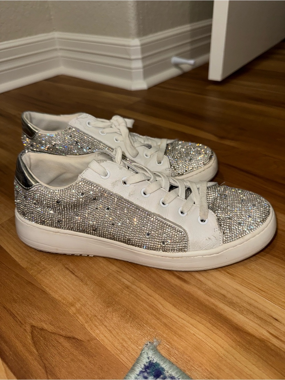 Steve Madden White and Silver Rhinestone Sneakers
